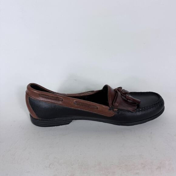 Sebago Tassel Loafers Women's 7.5 Black Brown Leather Two-Tone Slip-On Shoes - Picture 3 of 10